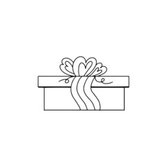 Cute gift box in doodle style with ribbons on white background for any kind of design. 