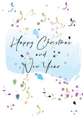 Aquarelle postcard celebrate new year and christmas with color ink