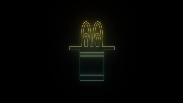 Glowing neon magician's hat icon on black background. 4K video for your project.