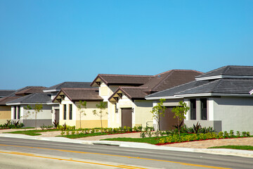 Fototapeta na wymiar Neighborhood of Beautiful Florida houses residential properties
