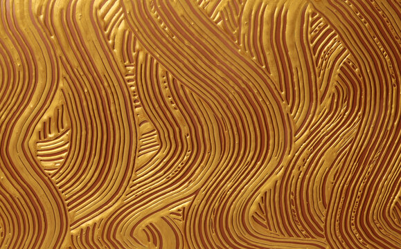 Abstract gold (bronze) color acrylic wave geometric painting. Canvas vintage grunge texture horizontal background.