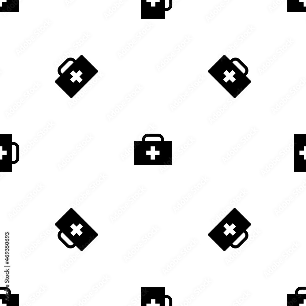 Poster seamless pattern of repeated black first aid symbols. elements are evenly spaced and some are rotate