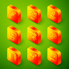 Set line Pipette, Genetic engineering modification, Microscope, 3D printing technology, Cloning, Cell division, Test tube and flask and Genetically modified apple icon. Vector