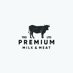 Premium cow milk and meat silhouette vintage logo design