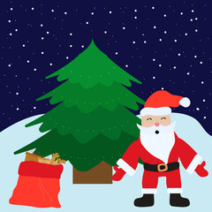 Santa claus near the christmas tree with gifts