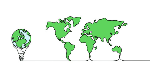 Map of planet Earth as line drawing on white as background. Vector