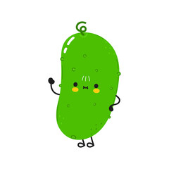 Cute funny cucumber waving hand character. Vector hand drawn cartoon kawaii character illustration icon. Isolated on white background. Cucumber character concept