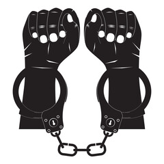 Hands in handcuffs. Silhouette.