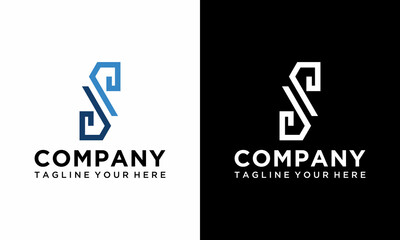 Letter S Horse With Line Style Logo Design Concept Template Vector on a black and white background.