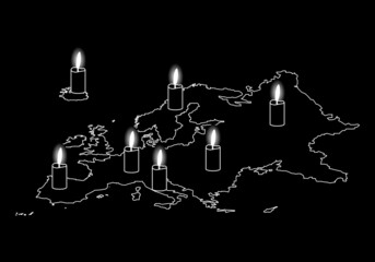 Apagón energético o eléctrico en Europa en blanco y negro. Crisis energética. Navidad. Apagón tecnológico - obrazy, fototapety, plakaty