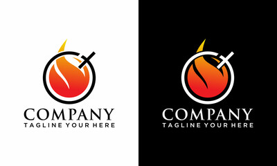Modern church on fire flame logo sign modern vector graphic abstract on a black and white background.