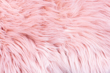 Pink fur texture top view. Pink sheepskin background. Fur pattern. Texture of pink shaggy fur. Wool...