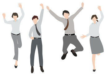 イラスト素材：ジャンプして喜んでいる複数のビジネスパーソン（シャツバージョン）