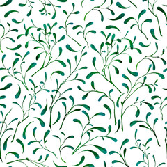 Fototapeta na wymiar Seamless pattern with stylized leaves and branches isolated on white background. Watercolor illustrations perfect for fabric and textile, wrapping paper and wallpaper, for design wedding invitations.