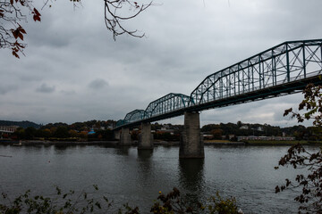 Pedestrian Bridge City Scape Views in Autumn Chattanooga Tennessee