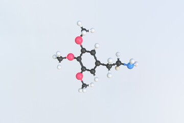 Mescaline molecule, scientific molecular model, looping 3d animation