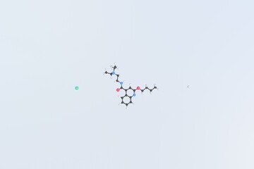 Dibucaine hydrochloride molecule made with balls, isolated molecular model. 3D rendering