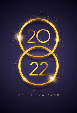 Happy New year 2022 gold 3d glitter ring card