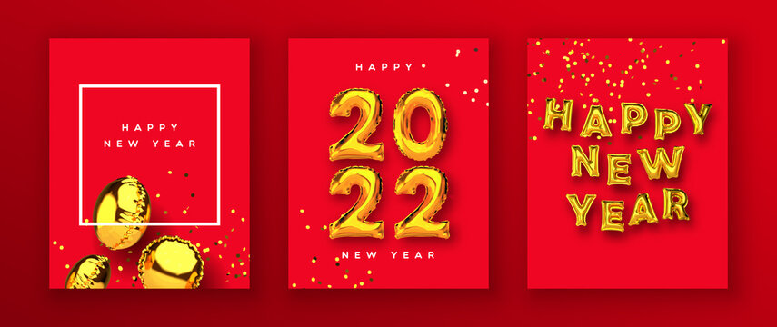 Happy New Year 2022 gold 3d ring luxury card