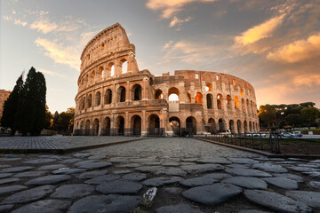 View of the Colosseo Romano (Roman Coliseum) in Roma, Lazio, Italy.