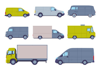 Food Truck as Equipped Motorized Vehicle for Cooking and Selling Street Food Vector Set