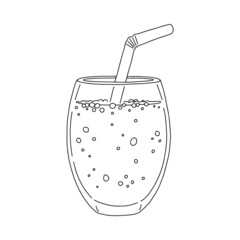 Glass of detox refreshing drink with straw, vector illustration isolated.