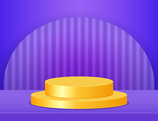 Vector stage violet neon background with geometric yellow round platform