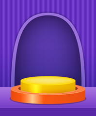 Vector stage blue neon background with geometric yellow round platform