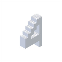 Isometric letter 4 in gray on a white background collected from plastic blocks. Vector illustration.