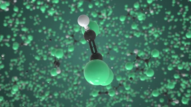 Molecule of trichloroethylene, isolated molecular model. Looping 3D animation or motion background