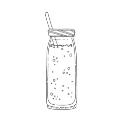 Detox or summer drink in bottle with straw sketch vector illustration isolated.