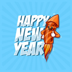 happy new year fireworks character with font vector illustration