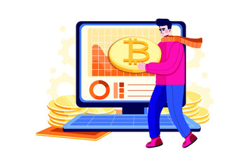 Bitcoin trader Illustration concept. Flat illustration isolated on white background.