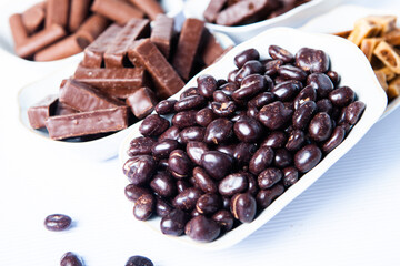 Assortment of delicious chocolate candies background. Chocolate candy isolated 