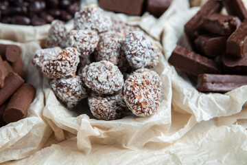 Assortment of delicious chocolate candies background. Chocolate candy isolated 