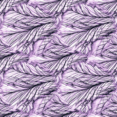 Seamless Tropical. Violet Feather Feathers.