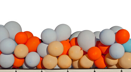 Multicolored balloons isolated on a white background. Layout for design. Festive opening. Decorations for holidays and window dressing.