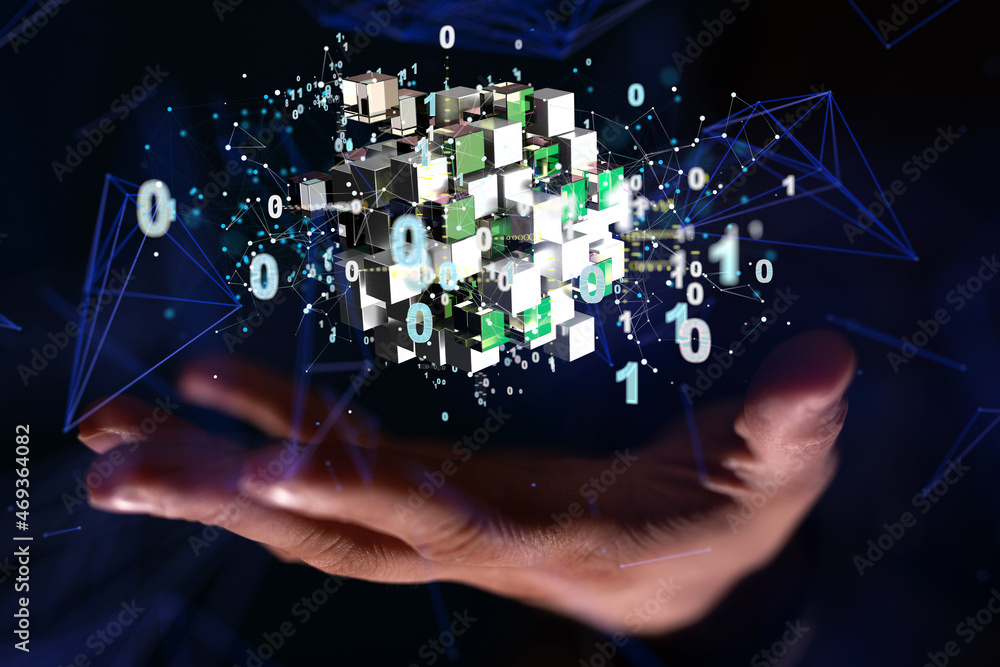 Fototapete Augmented Analytics Data cloud storage network from lines, triangles and particle style design. Illustration