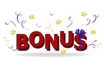 Bonus with goft bow on white background. May be used for Loyalty program, e-commerce discount service concept, bonus, cash back. Vector illustration EPS 10