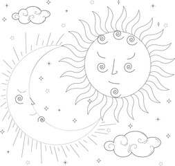 moon and sun on a white background
