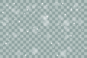 Falling Christmas Shining transparent beautiful, little snow isolated on transparent background. Snow flakes, snow background. Vector heavy snowfall, snowflakes in different shapes and forms.