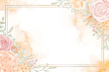 Elegant Wedding Invitation Rose Orange Flower Frame
