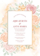 Elegant Wedding Invitation Rose Orange Flower Template