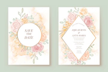Fototapeta na wymiar Elegant Wedding Invitation Set Rose Flower Template