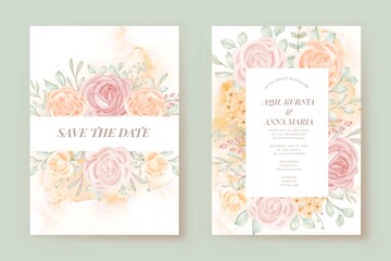 Elegant Wedding Invitation Set Rose Flower Template