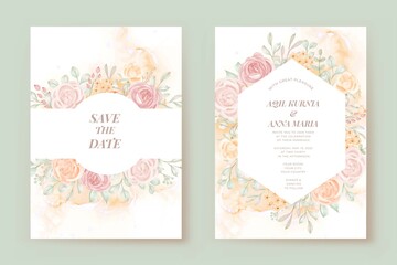 Fototapeta na wymiar Luxury Wedding Invitation Set Rose Flower Template