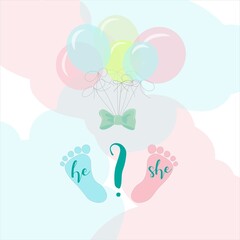 He or she? Vector illustration for gender reveal party, vector banner element design, pregnancy, maternity and paternity concept..