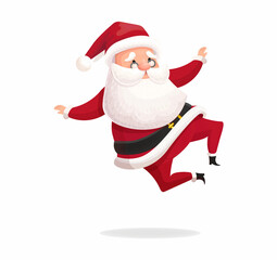 Santa Claus jumping. Christmas character in cartoon style. Vector illustration isolated.