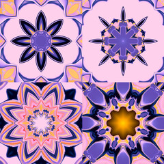 Antique talavera tiles patchwork. Fashionable design. Bright purple seamless pattern texture. Mexican, Spanish majolica ornamental decor for bags, smartphone cases, T-shirts, linens or scrapbooking.