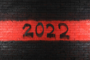 Fototapeta premium black numbers of new year 2022 on red brick wall